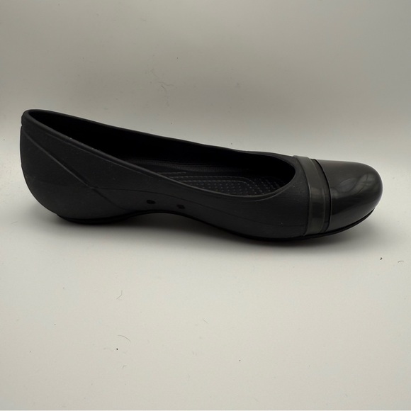 Crocs Black Patent Cap Toe Flat Ballet Slip On Shoes 12300 Womens Sz 6 - Picture 8 of 12